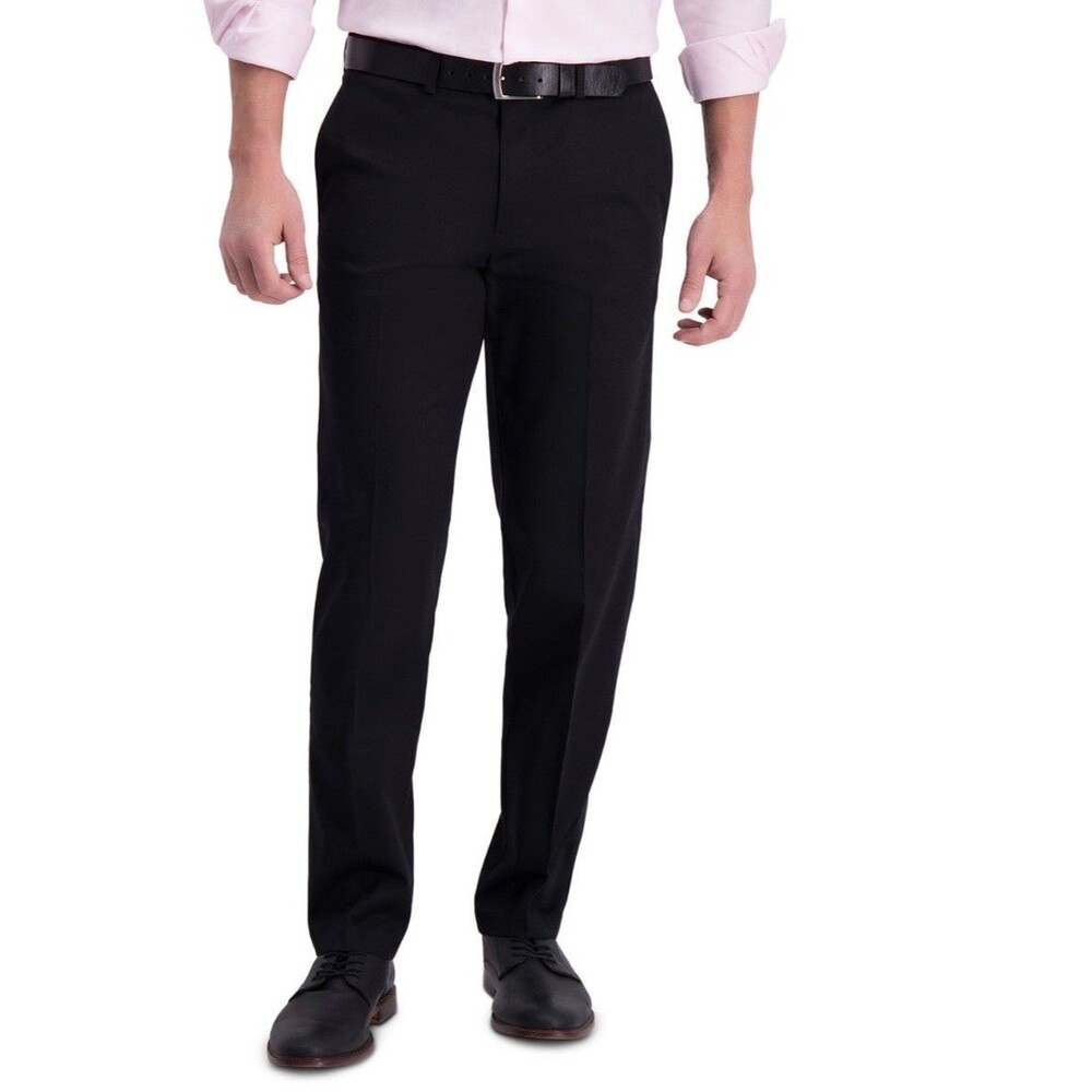 $70 NEW HAGGAR Mens 36x32 Black Cotton Straight Fit Premium Khaki/Chino Pants